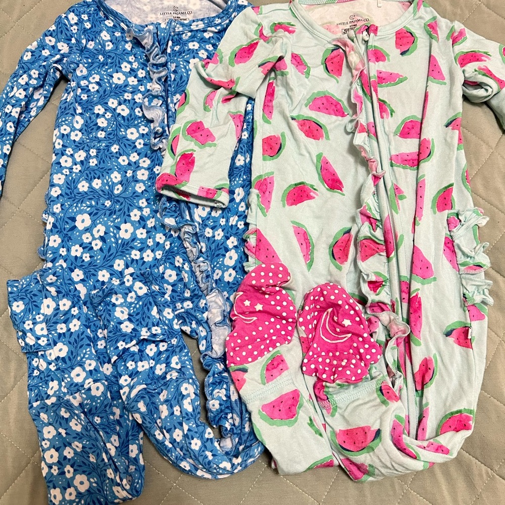 Little Pajama Co. (Floral and Watermelon Baby Onesies) 6-9m Bundle